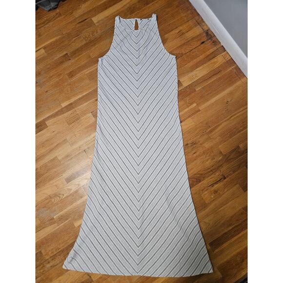 Womens Linen Maxi Dress Med Beige Neutral Sleeveless Striped Boho Resort Summer - Picture 4 of 9